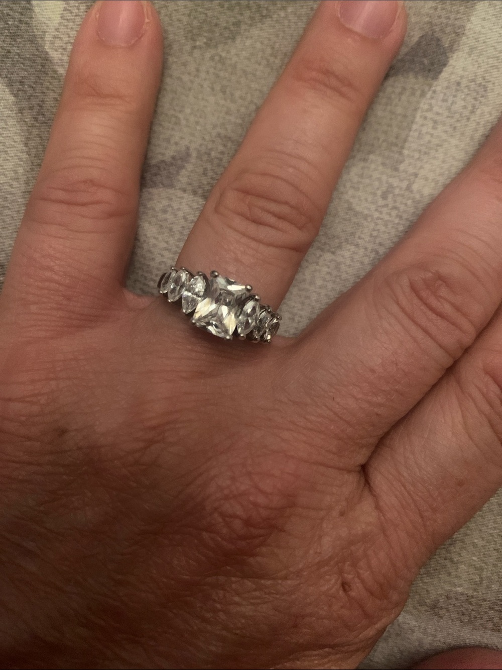 Clear Crystal Marquise & Pear-Cut Silver Ring